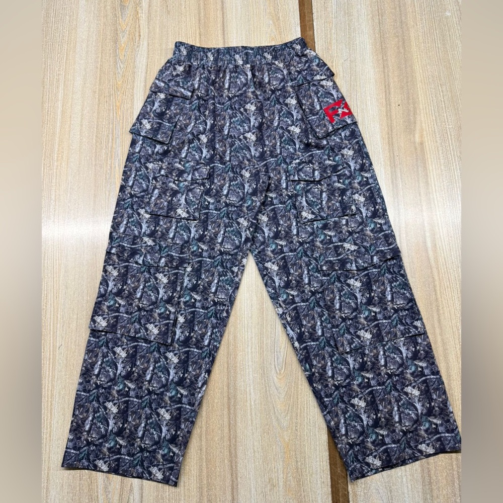 Camouflage Cargo Pants with Red Logo Patch
